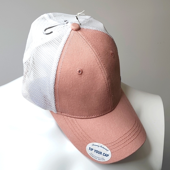 TOMMY BAHAMA CAP HAT, FRONT SALMON WITH WHITE MESH, DRINK RECIPE, LOGO ON NAVY - Picture 5 of 7